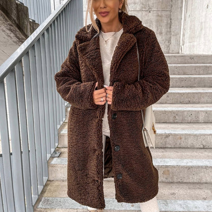 Doris | Oversized Teddy Mantel Damen Reverskragen Knopfleiste Winter