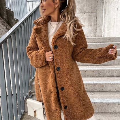 Doris | Oversized Teddy Mantel Damen Reverskragen Knopfleiste Winter