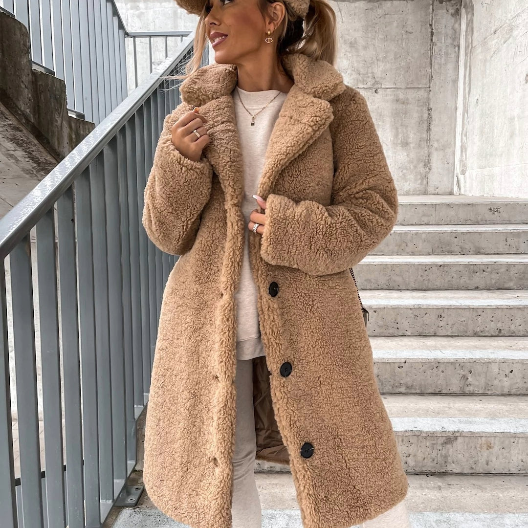 Doris | Oversized Teddy Mantel Damen Reverskragen Knopfleiste Winter