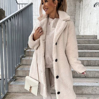 Doris | Oversized Teddy Mantel Damen Reverskragen Knopfleiste Winter
