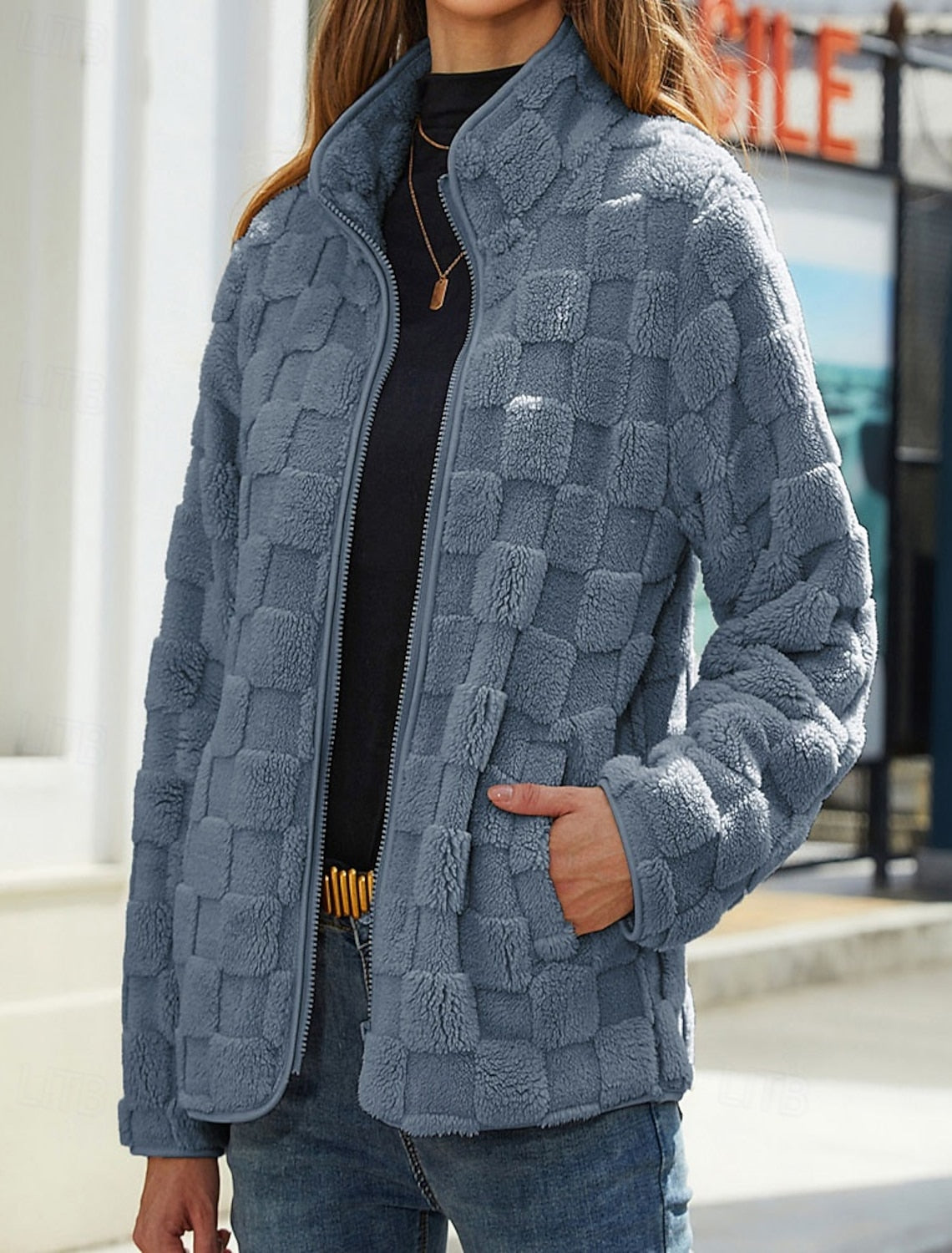 Federica | Winterjacke Damen Teddy Stehkragen Reißverschluss Oversized