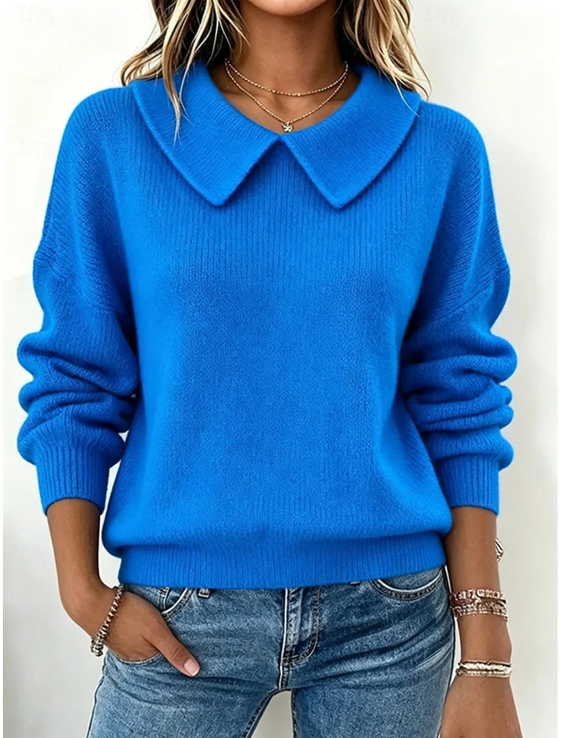 Inge | Damen Strickpullover mit Kragen und Langarm