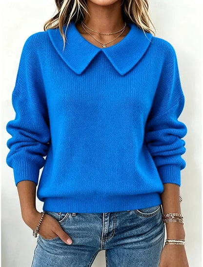 Inge | Damen Strickpullover mit Kragen und Langarm