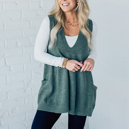 Ingrid - Ärmellose Strickjacke mit V-Ausschnitt und Taschen für Damen