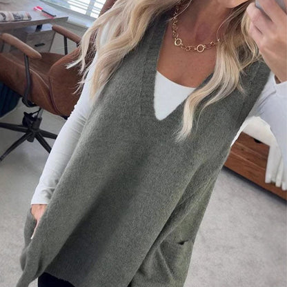 Ingrid - Ärmellose Strickjacke mit V-Ausschnitt und Taschen für Damen