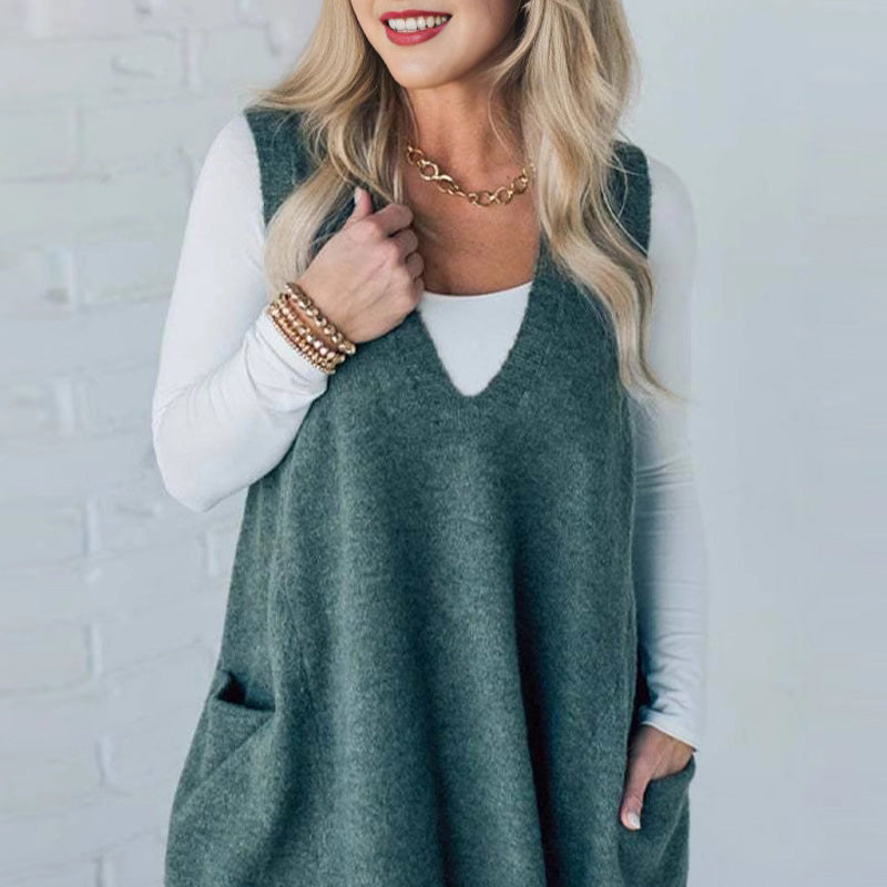 Ingrid - Ärmellose Strickjacke mit V-Ausschnitt und Taschen für Damen