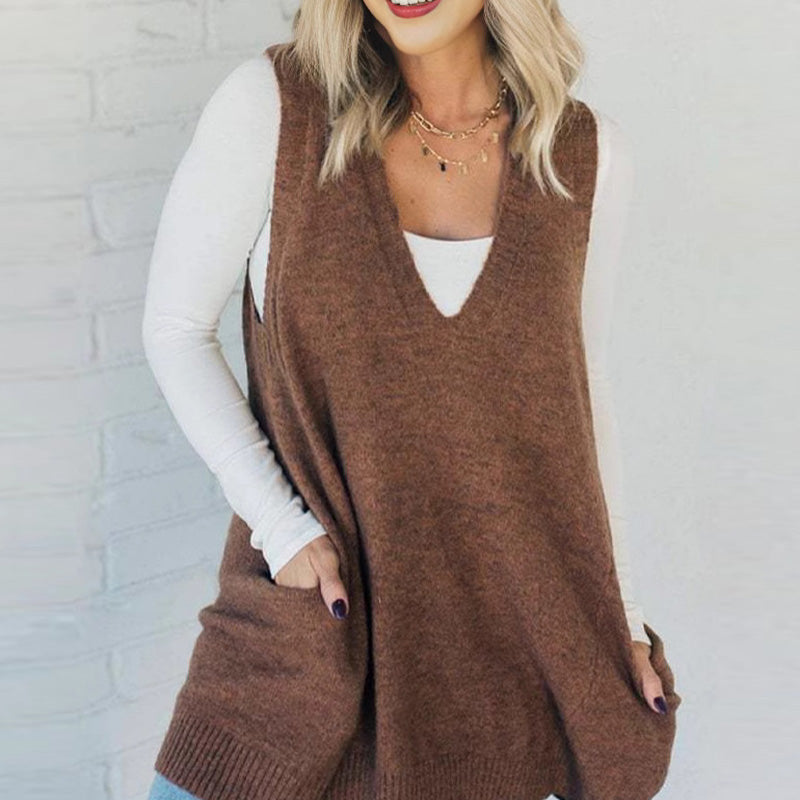 Ingrid - Ärmellose Strickjacke mit V-Ausschnitt und Taschen für Damen