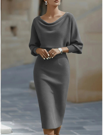 Lisette | Damen Midikleid mit Wasserfallkragen und Langarm