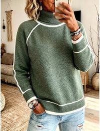 Hillevi | Damen Strickpullover mit Rollkragen und Colorblock, Grün