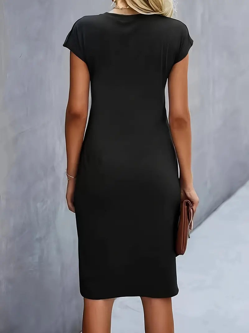 Margot | Gerafftes Midikleid mit Rundhalsausschnitt für Damen