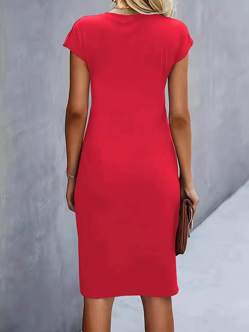 Margot | Gerafftes Midikleid mit Rundhalsausschnitt für Damen