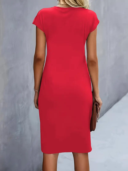 Margot | Gerafftes Midikleid mit Rundhalsausschnitt für Damen