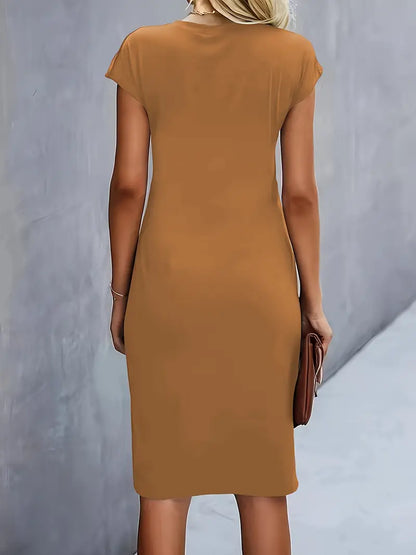 Margot | Gerafftes Midikleid mit Rundhalsausschnitt für Damen
