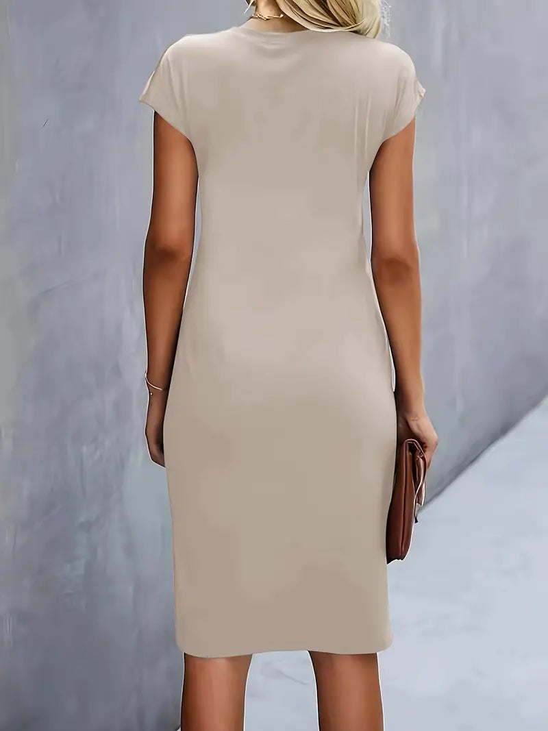 Margot | Gerafftes Midikleid mit Rundhalsausschnitt für Damen