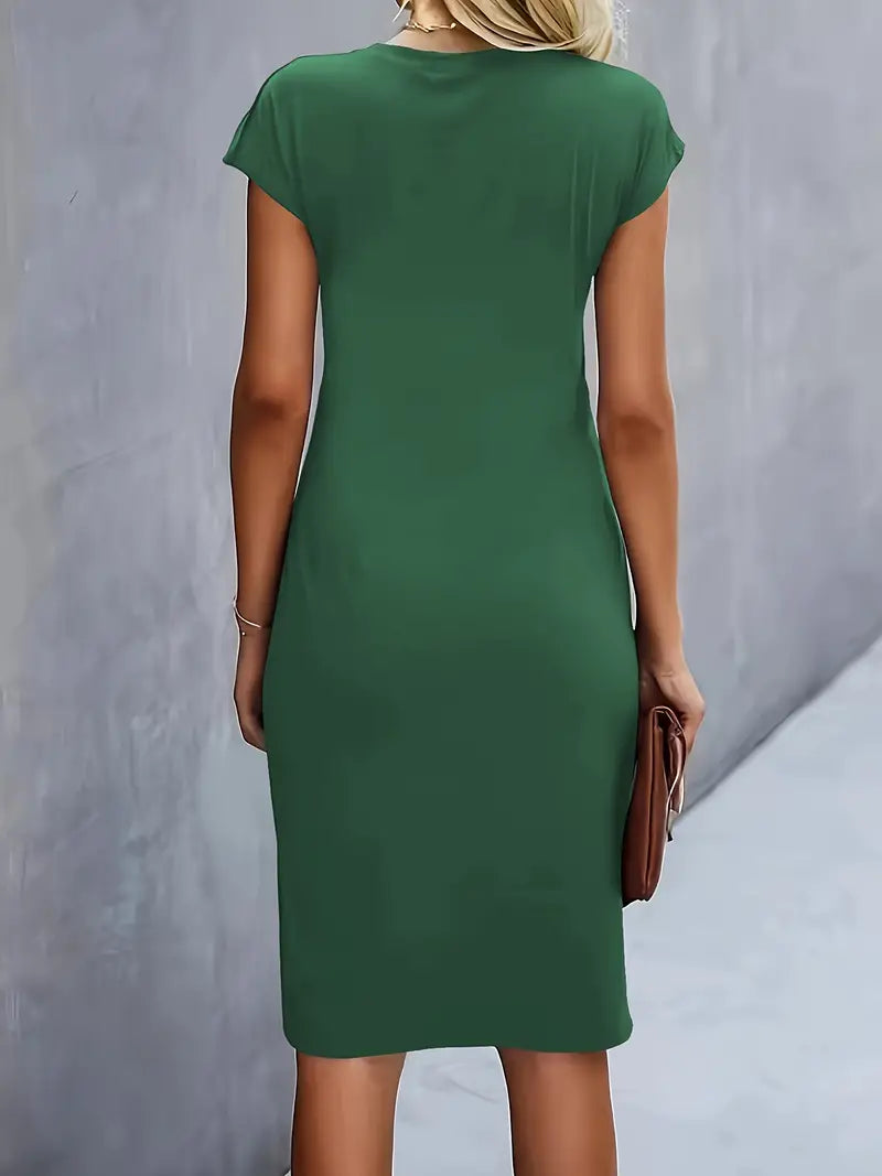 Margot | Gerafftes Midikleid mit Rundhalsausschnitt für Damen