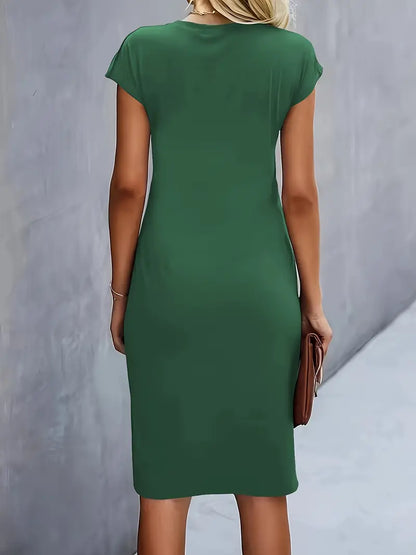 Margot | Gerafftes Midikleid mit Rundhalsausschnitt für Damen