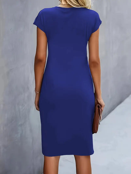 Margot | Gerafftes Midikleid mit Rundhalsausschnitt für Damen