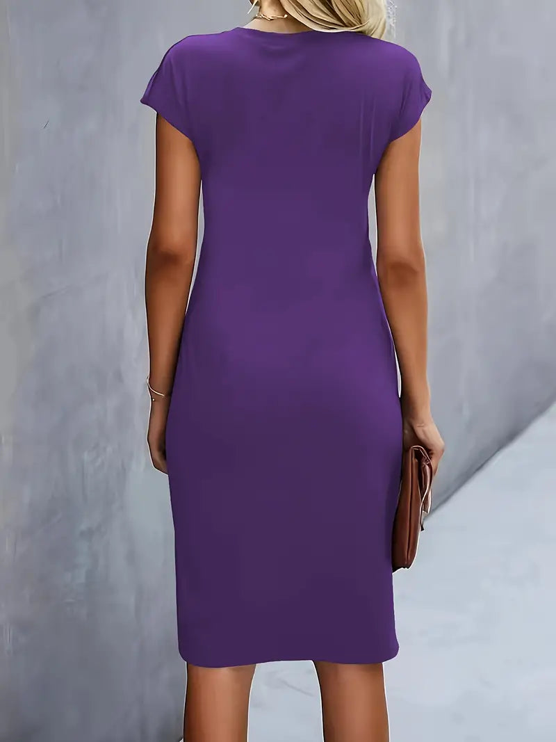 Margot | Gerafftes Midikleid mit Rundhalsausschnitt für Damen