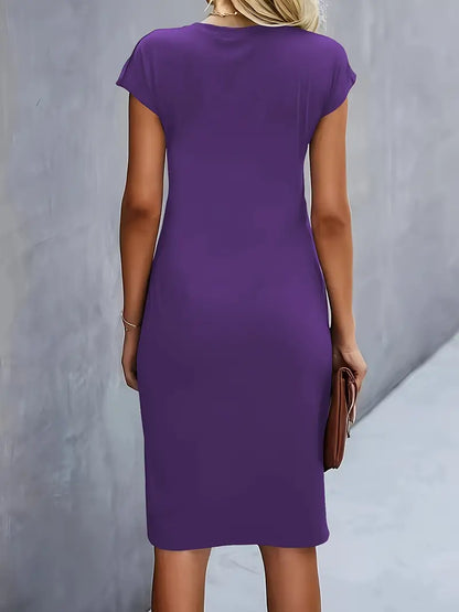 Margot | Gerafftes Midikleid mit Rundhalsausschnitt für Damen