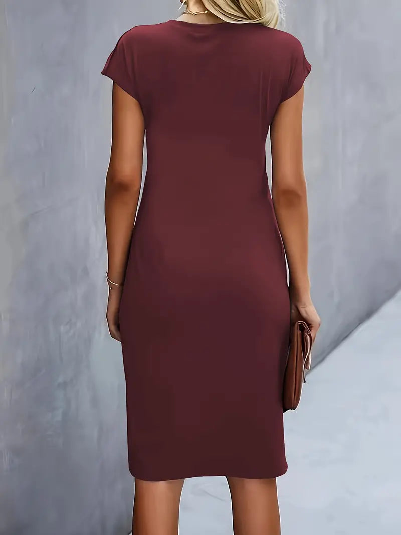 Margot | Gerafftes Midikleid mit Rundhalsausschnitt für Damen