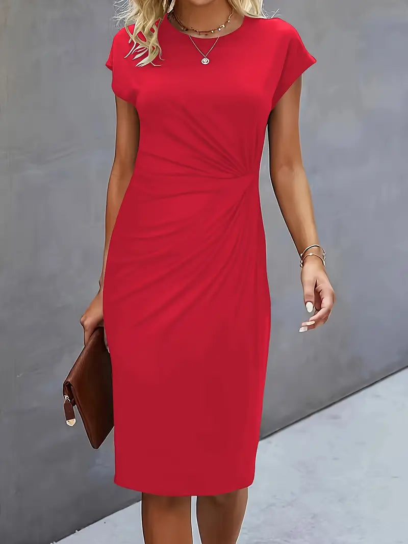 Margot | Gerafftes Midikleid mit Rundhalsausschnitt für Damen