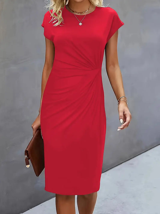 Margot | Gerafftes Midikleid mit Rundhalsausschnitt für Damen