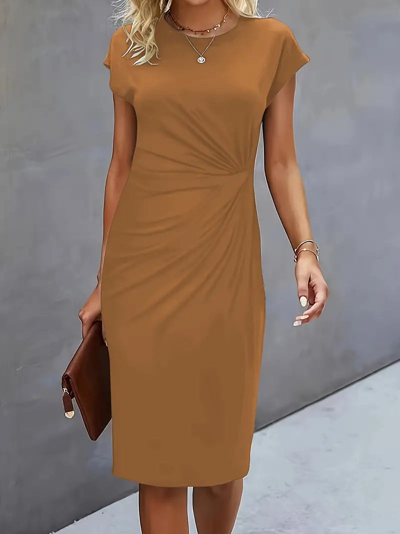 Margot | Gerafftes Midikleid mit Rundhalsausschnitt für Damen