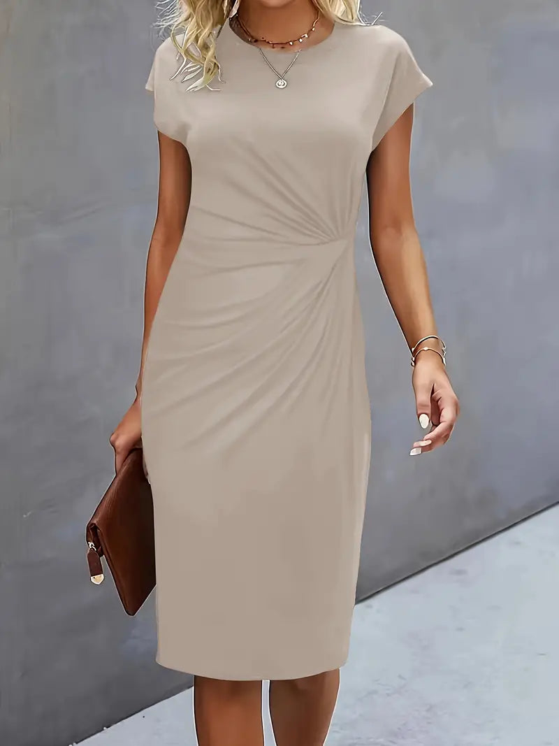 Margot | Gerafftes Midikleid mit Rundhalsausschnitt für Damen