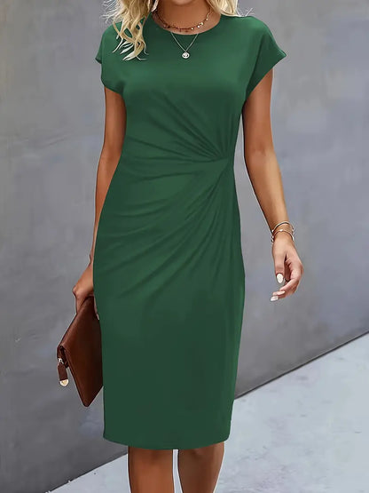 Margot | Gerafftes Midikleid mit Rundhalsausschnitt für Damen