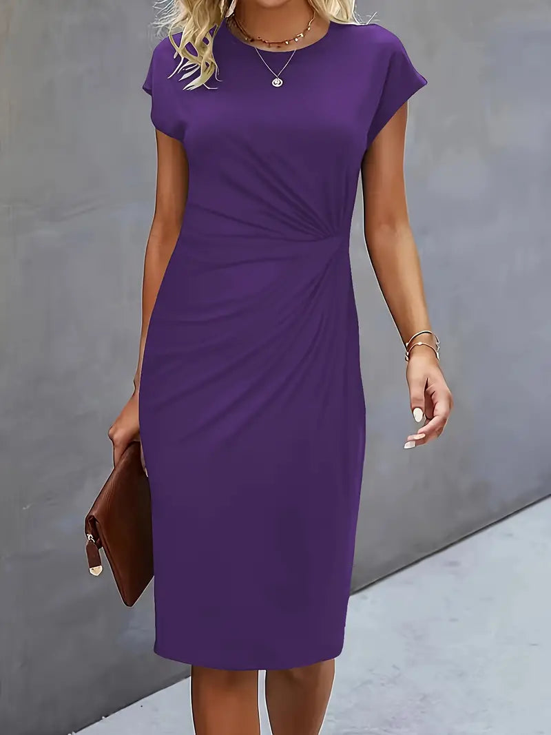 Margot | Gerafftes Midikleid mit Rundhalsausschnitt für Damen