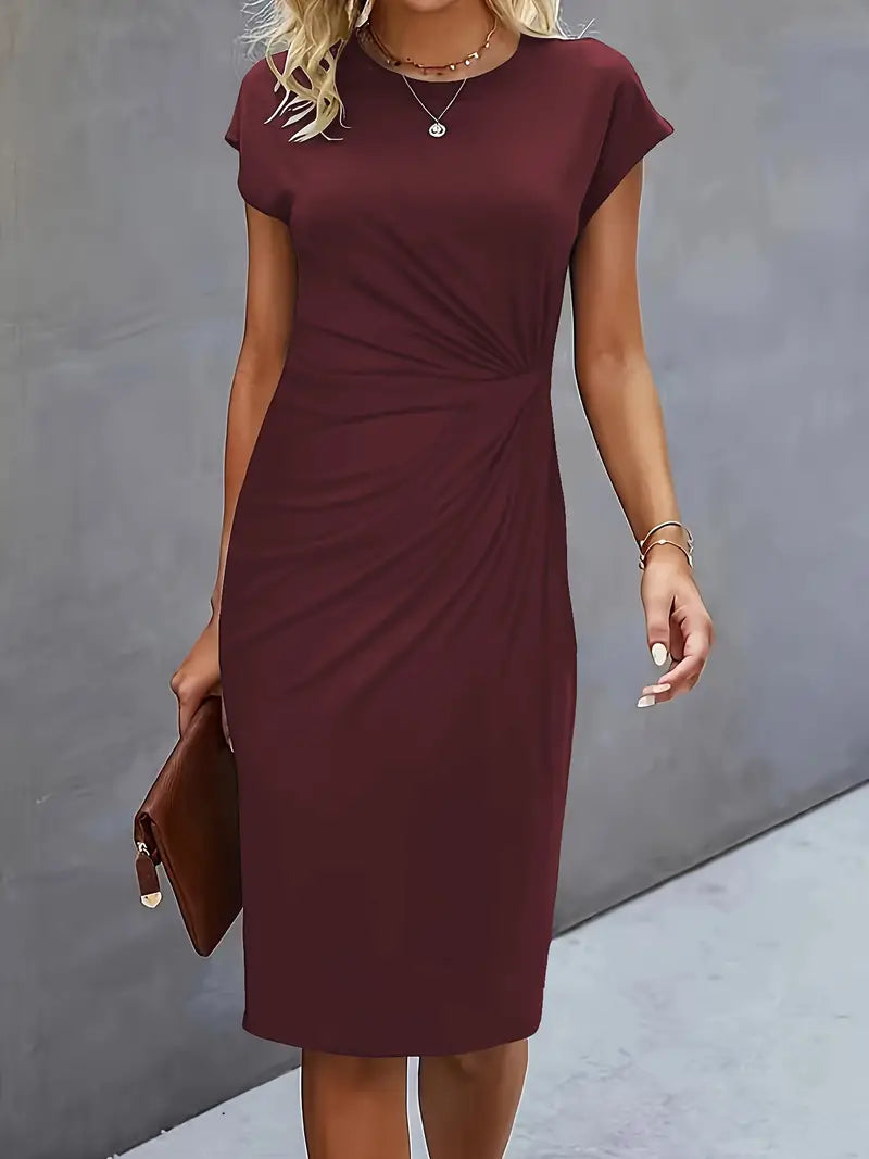 Margot | Gerafftes Midikleid mit Rundhalsausschnitt für Damen