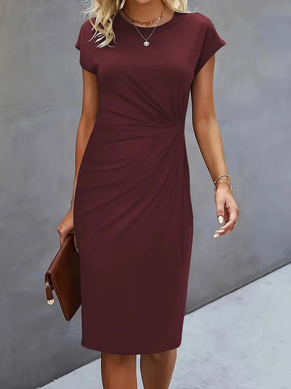 Margot | Gerafftes Midikleid mit Rundhalsausschnitt für Damen