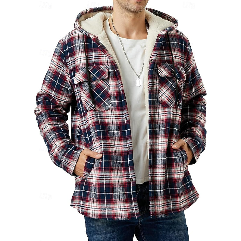 Casper | Kariertes Overshirt mit Kapuze und Knopfleiste für Herren