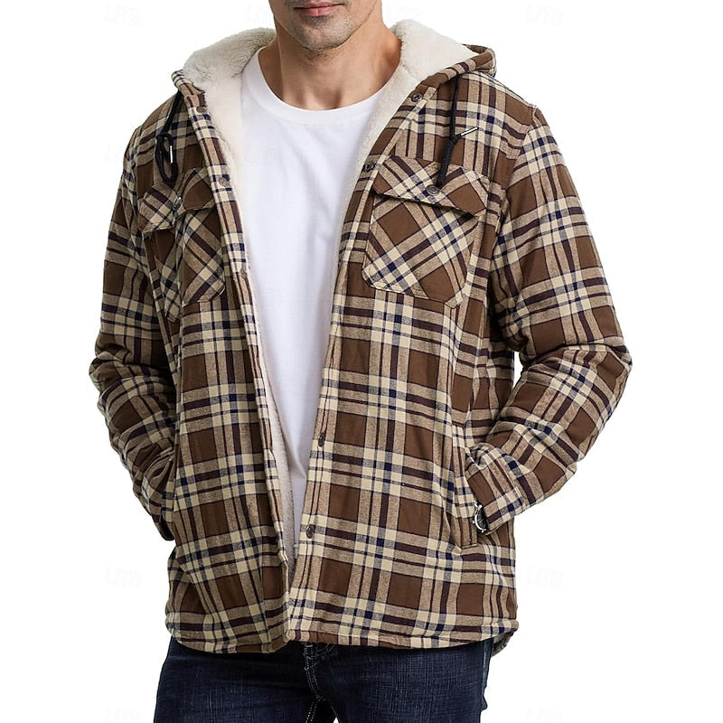 Casper | Kariertes Overshirt mit Kapuze und Knopfleiste für Herren