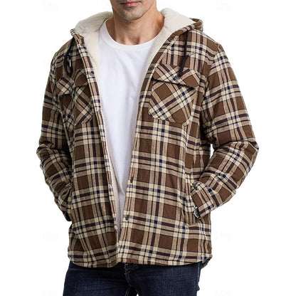 Casper | Kariertes Overshirt mit Kapuze und Knopfleiste für Herren