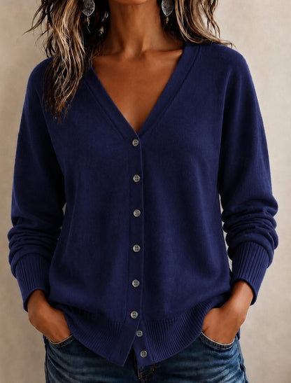 Franziska | Damen Strickjacke mit Knopfleiste und V-Ausschnitt