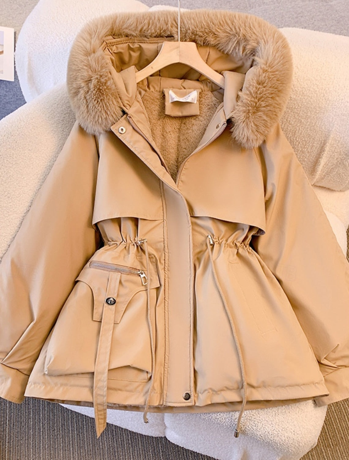 Farah | Winterjacke Damen Oversized Parka mit Kunstfell-Kapuze