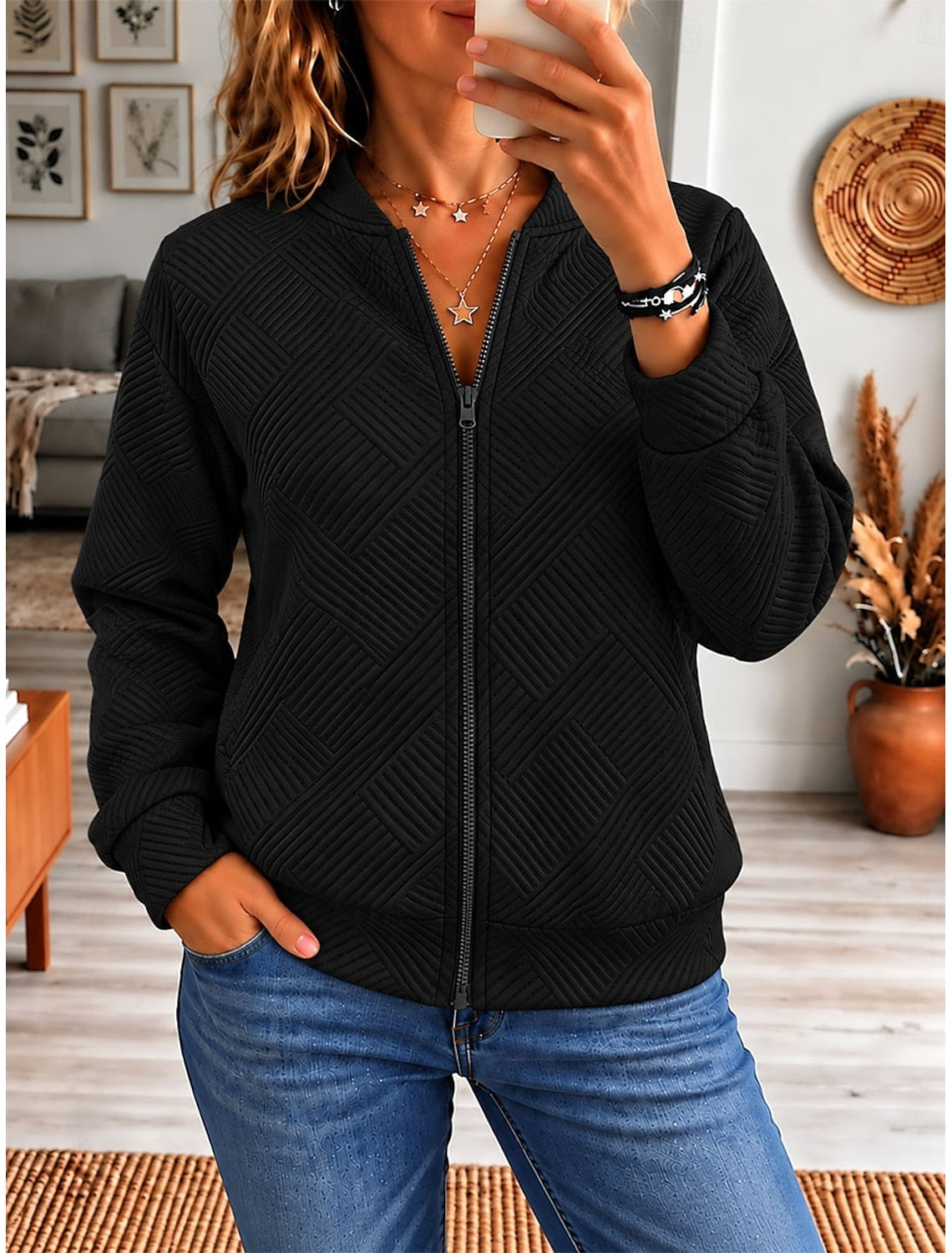 Estelle | Damen Bomberjacke mit Zopfmuster und Reißverschluss