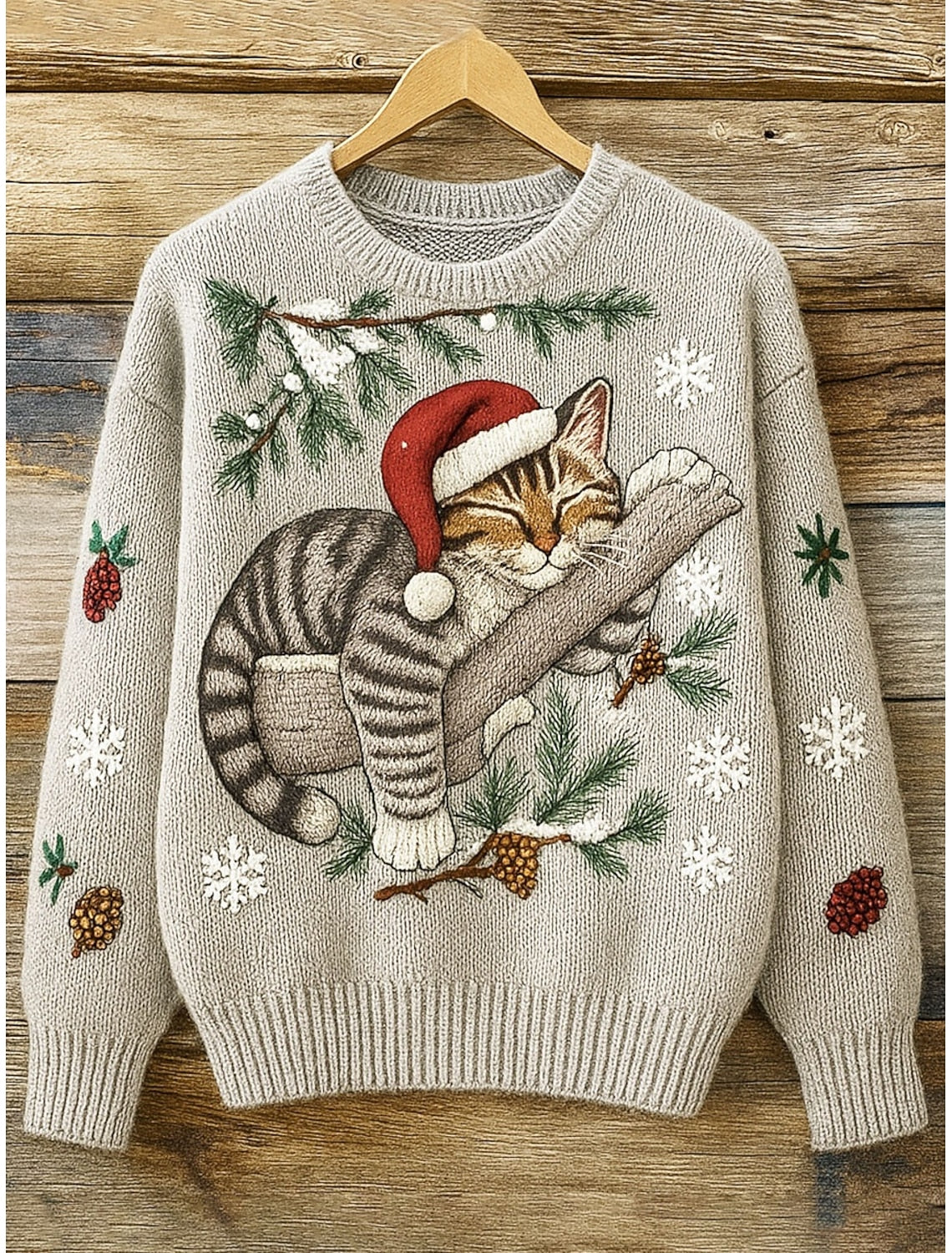 Marlien | Weihnachtspullover Katze Rundhals Strickpullover für Damen