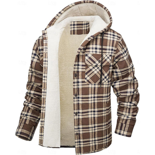 Casper | Kariertes Overshirt mit Kapuze und Knopfleiste für Herren