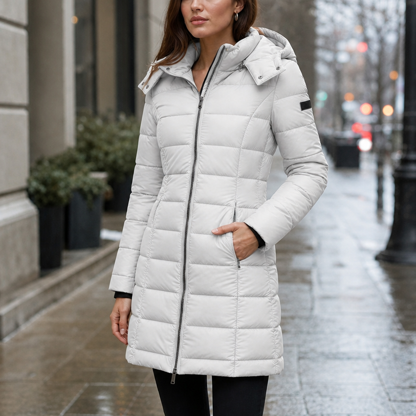 Sierra | Taillierte Midi-Steppjacke mit Kapuze für Damen