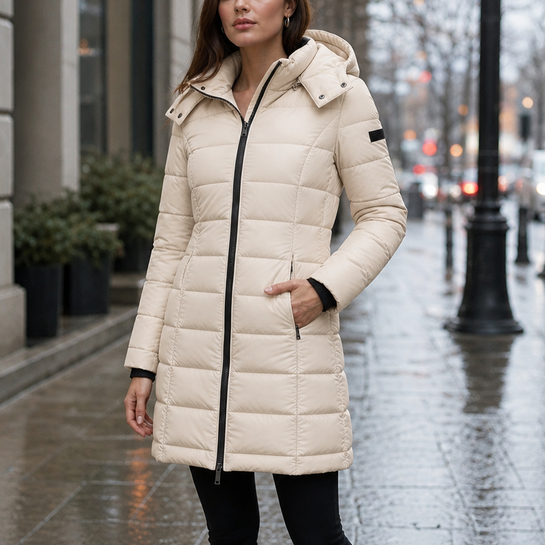 Sierra | Taillierte Midi-Steppjacke mit Kapuze für Damen