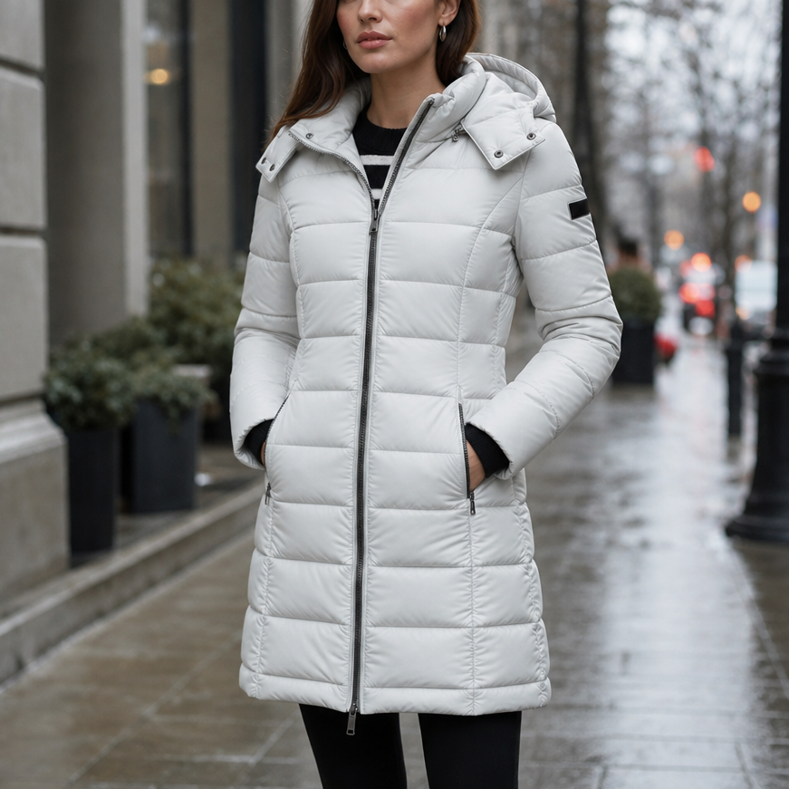 Sierra | Taillierte Midi-Steppjacke mit Kapuze für Damen