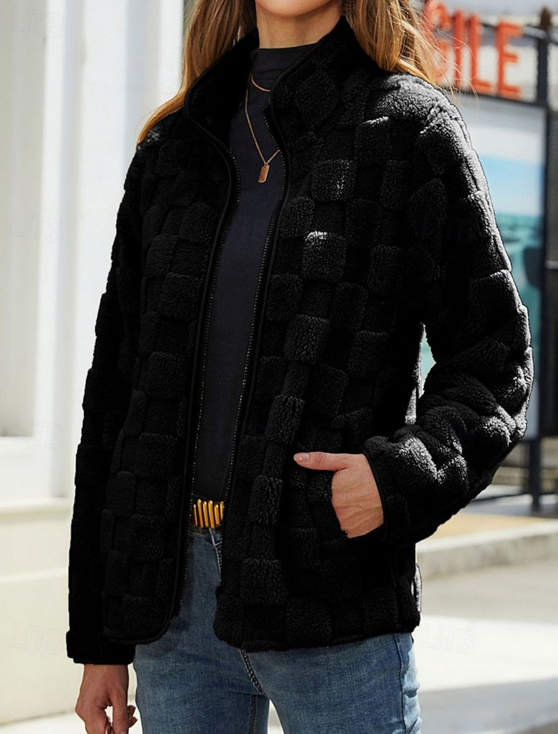 Federica | Winterjacke Damen Teddy Stehkragen Reißverschluss Oversized
