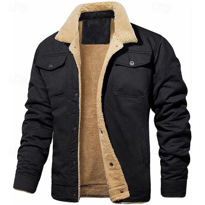 Aksel | Gefütterte Trucker-Jacke Herren mit Fellkragen und Knopfleiste