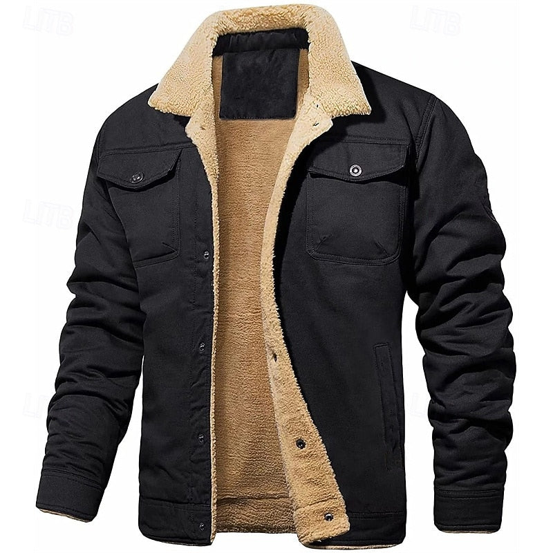 Aksel | Gefütterte Trucker-Jacke Herren mit Fellkragen und Knopfleiste