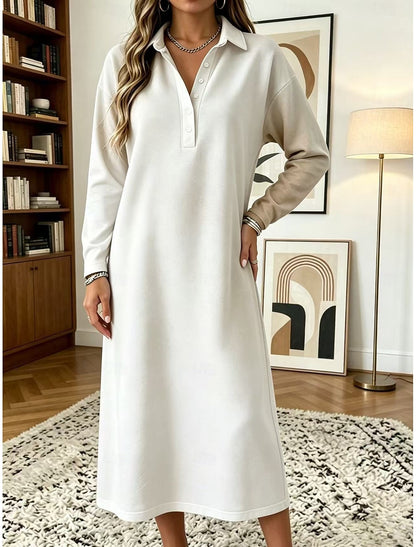 Lois | Damen Oversize Midikleid mit Hemdblusenkragen