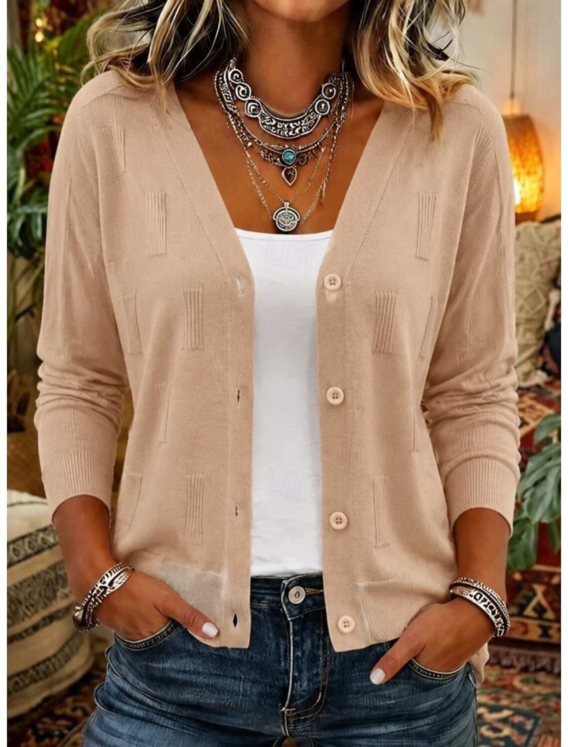 Marisol | Damen Cardigan mit Knopfleiste und V-Ausschnitt