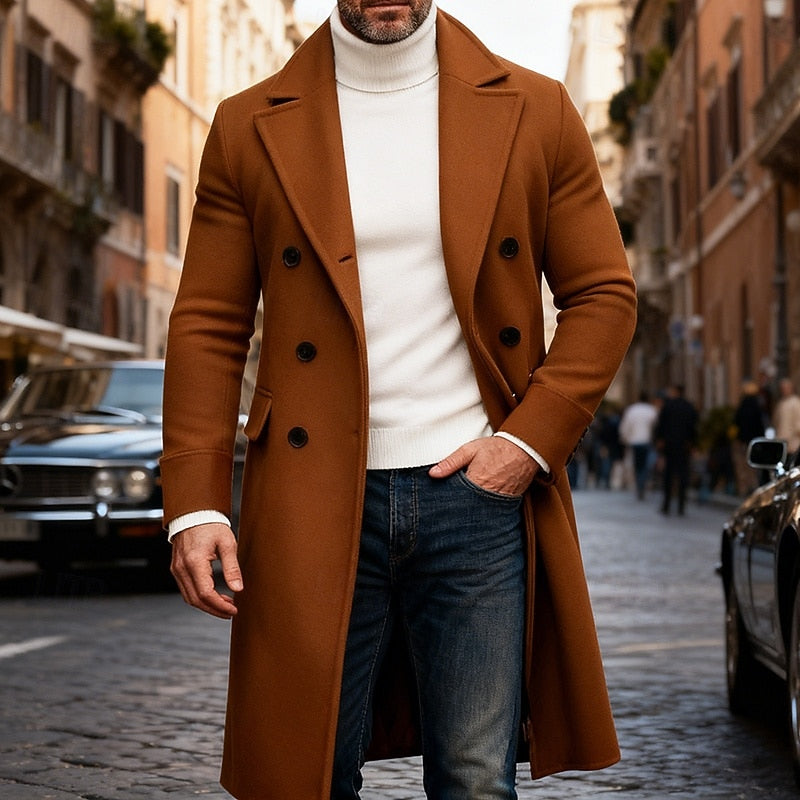 Beau | Doppelreihiger Wintermantel mit Reverskragen und Taschen für Herren