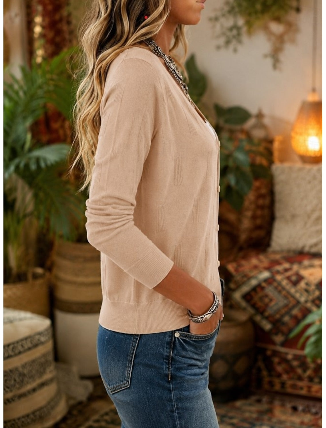 Marisol | Damen Cardigan mit Knopfleiste und V-Ausschnitt
